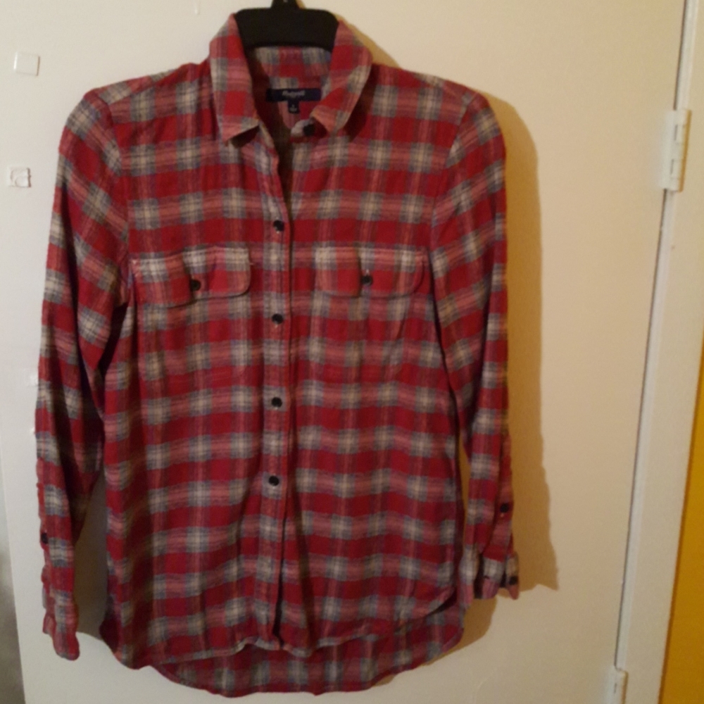 Madewell Red & Gray Plaid Button Down- Cotton & Viscose